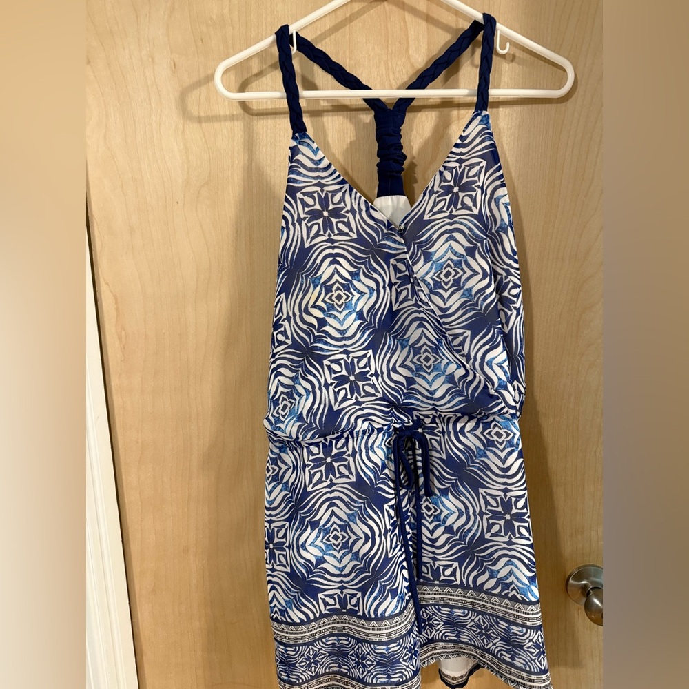 Summer Romper (shorts), blue and white, size medium